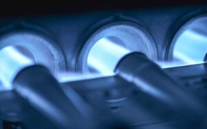 Blue flames from furnace burners
